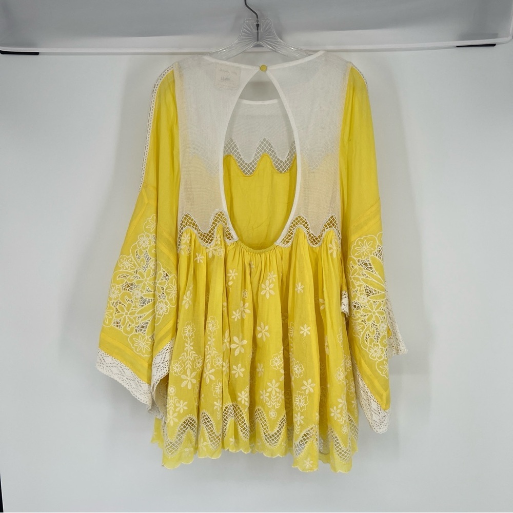 Free People x House of Aama Yellow 100% Cotton Floral Embroidered Mini Dress XS - Picture 9 of 9